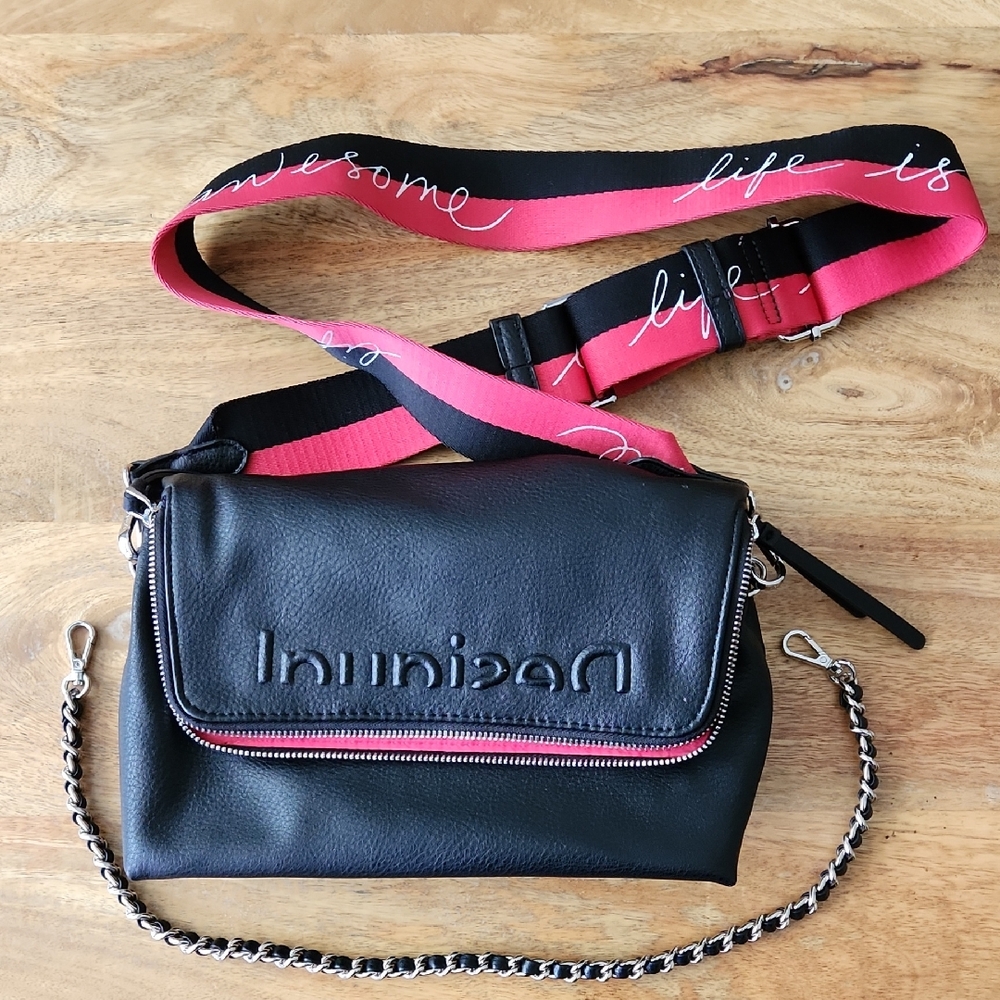 DESIGUAL Black and Pink Crossbody Bag